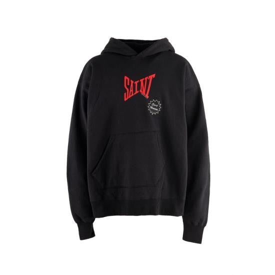 Saint Mxxxxxx Relaxed Fit Black Hoodie With Graphic Design And Classic Kangaroo Pocket