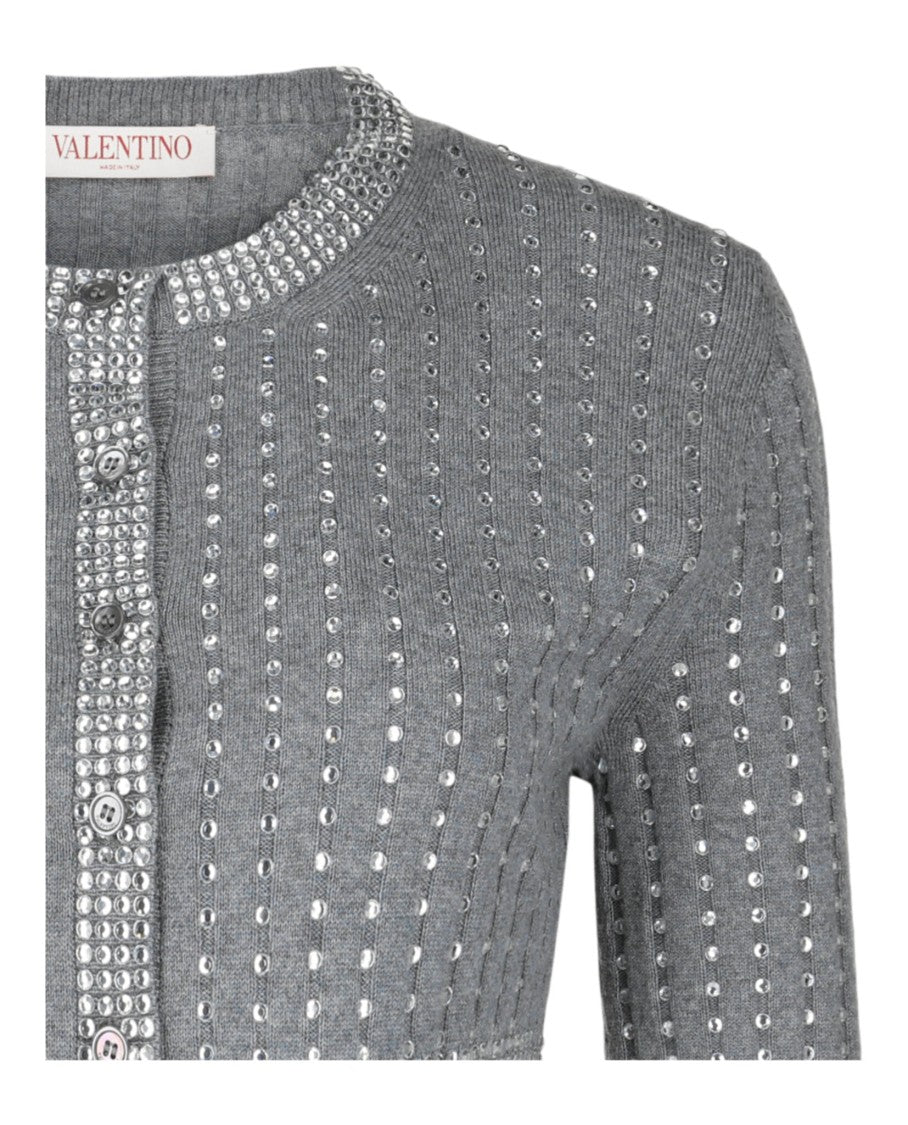 Valentino Cropped Crystal-Embellished Ribbed Wool Cardigan