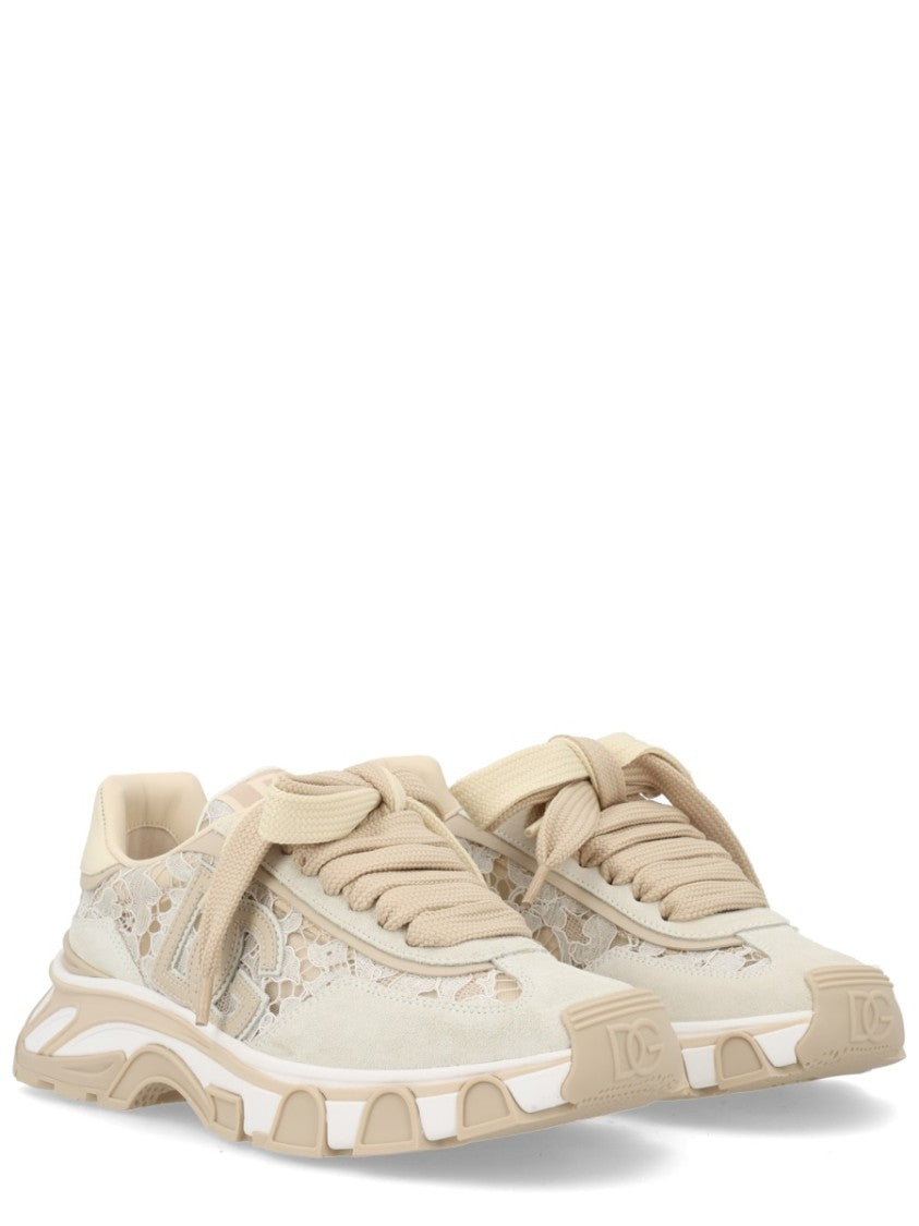 Dolce & Gabbana Neutrals Lace Overlay Chunky Sneakers