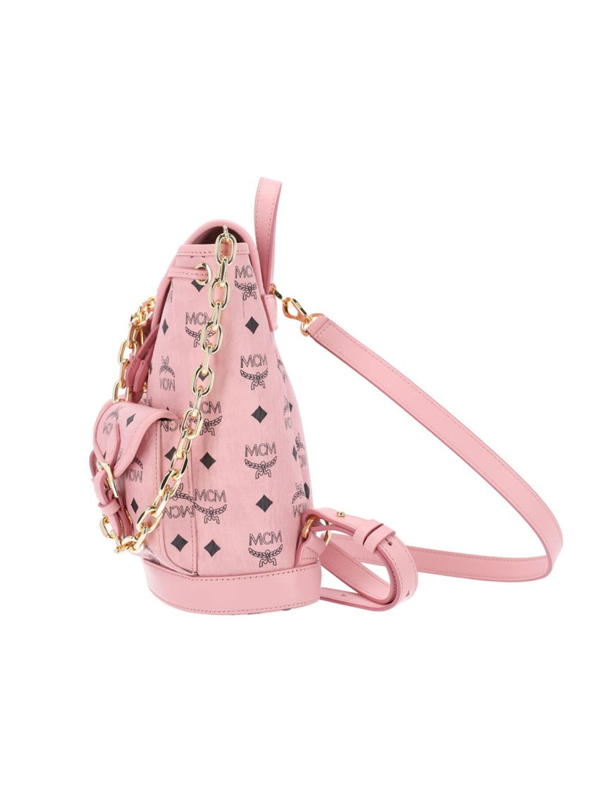 Mcm Pink Aren Visetos Flap Backpack