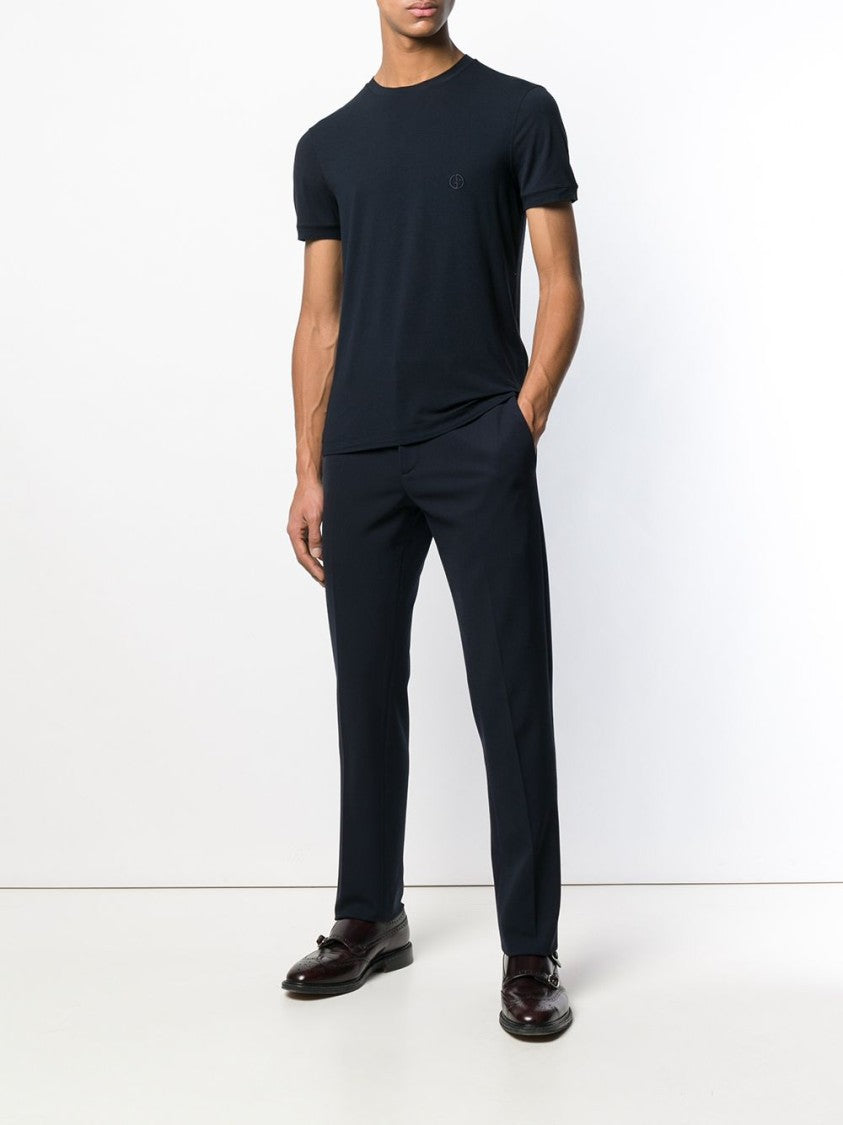 Giorgio Armani Blue Slim-Fit Crew Neck Embroidered T-Shirt