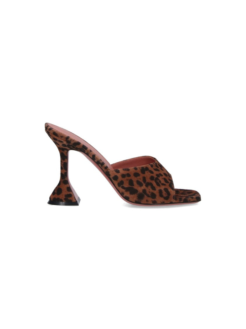 Amina Muaddi Brown Lupita Animal Print Sculptural Heel Sandals