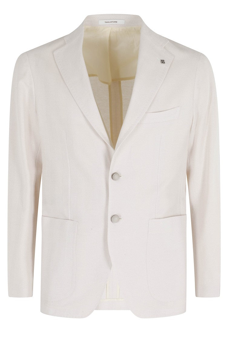 Tagliatore Cream Montecarlo Single-Breasted Cotton Jersey Blazer