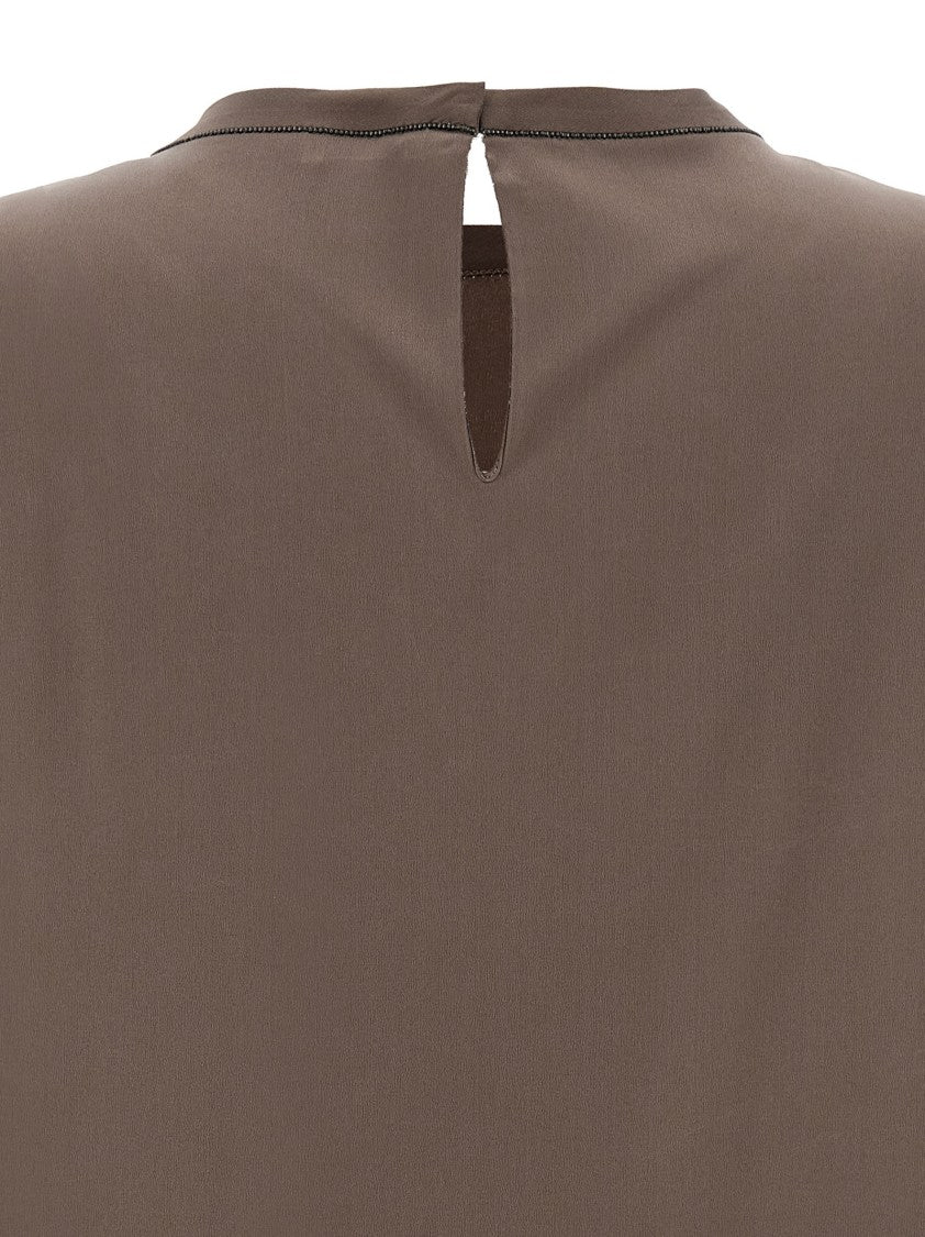 Brunello Cucinelli Silk Crewneck Blouse With Back Button Closure