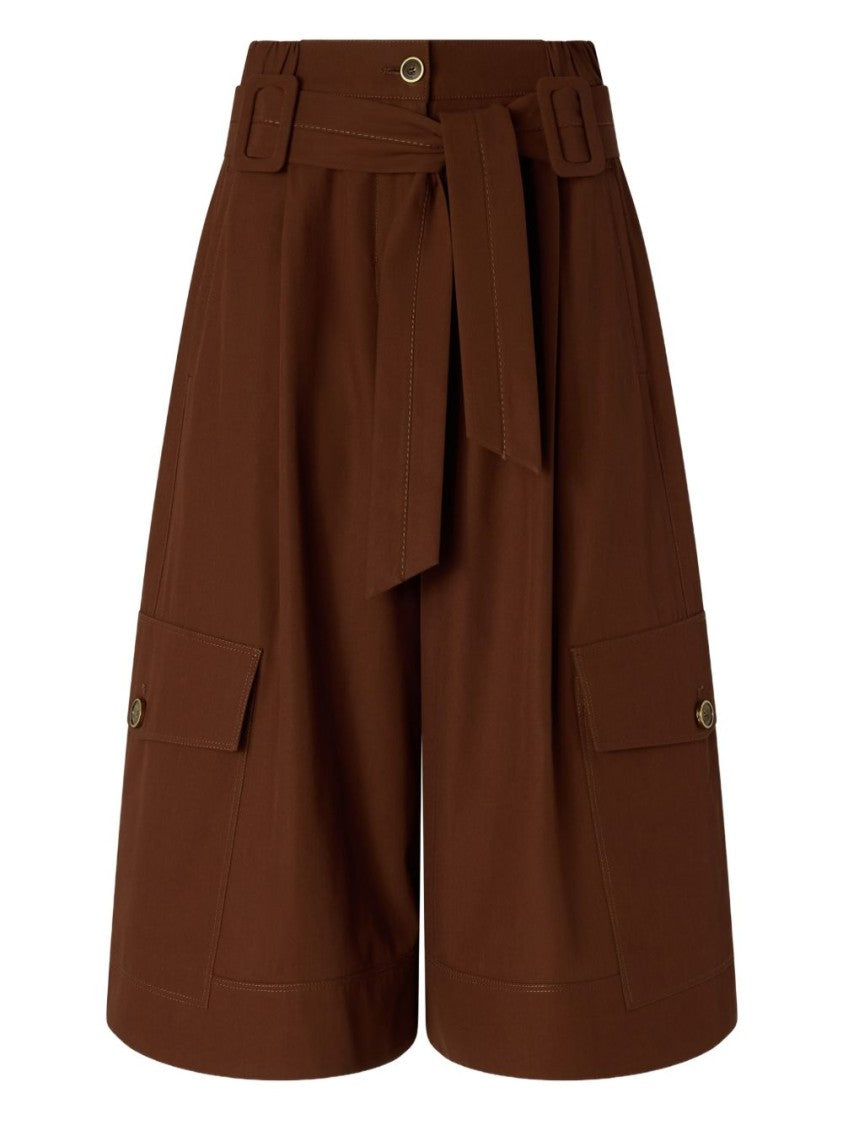 Pinko Brown Wide-Leg Buckle Detail Shorts