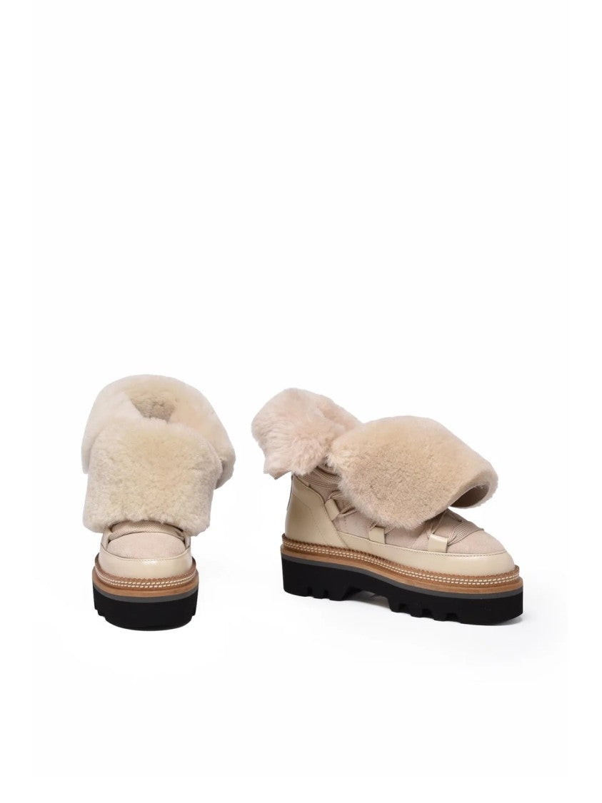 Hogan Beige Leather Shearling Boots