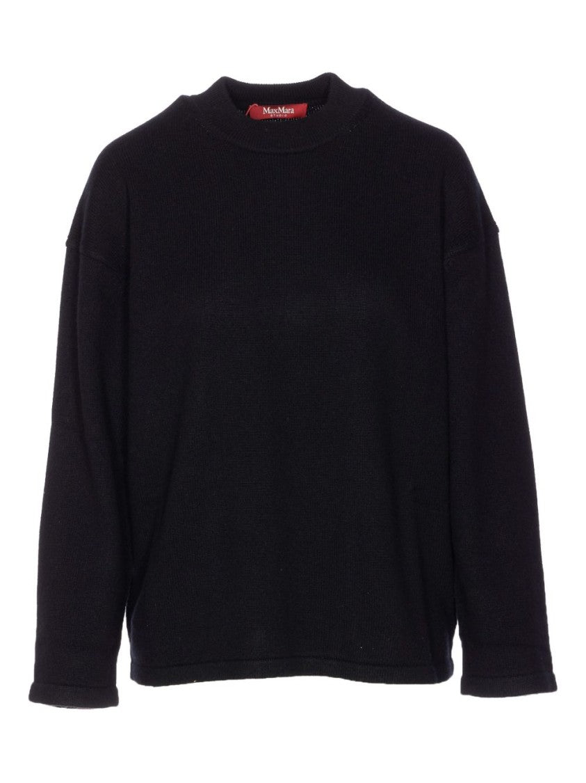 Max Mara Relaxed Fit Black Knit Crewneck Sweater In Wool-Cashmere Blend