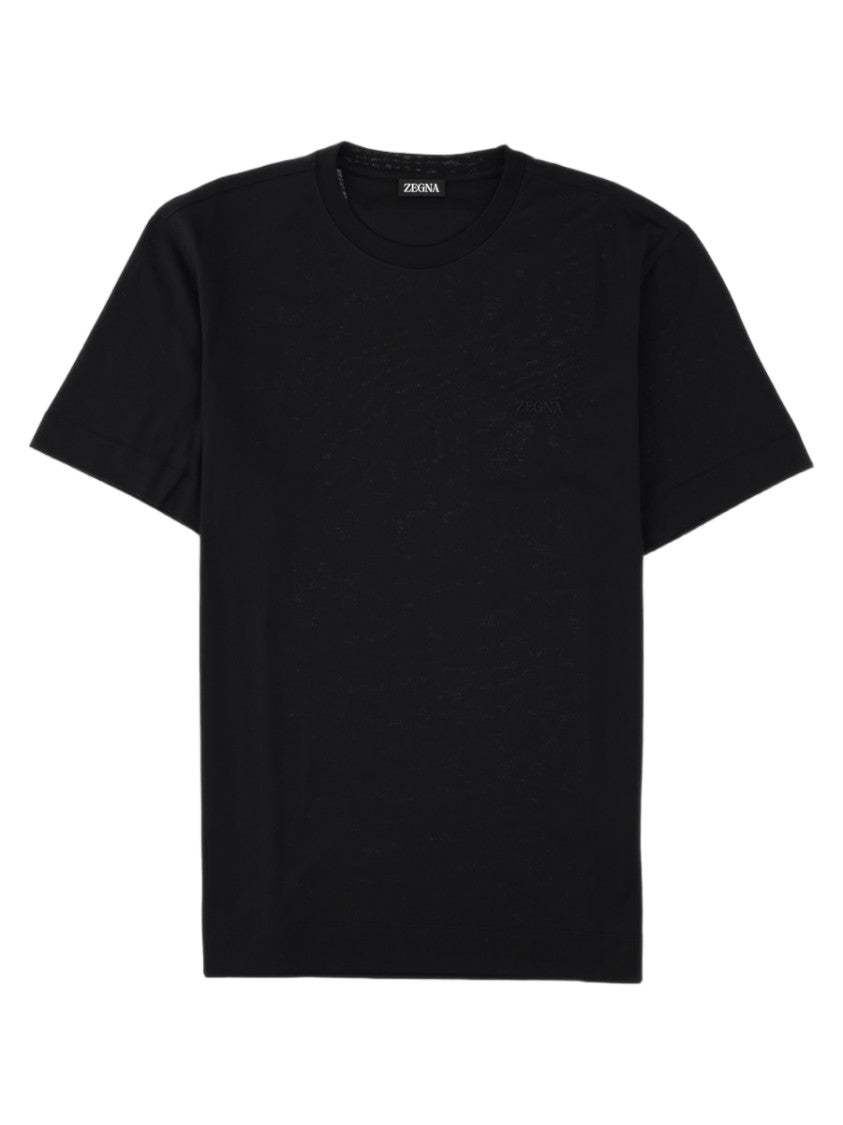 Zegna Minimalist Crew Neck Black Cotton T-Shirt