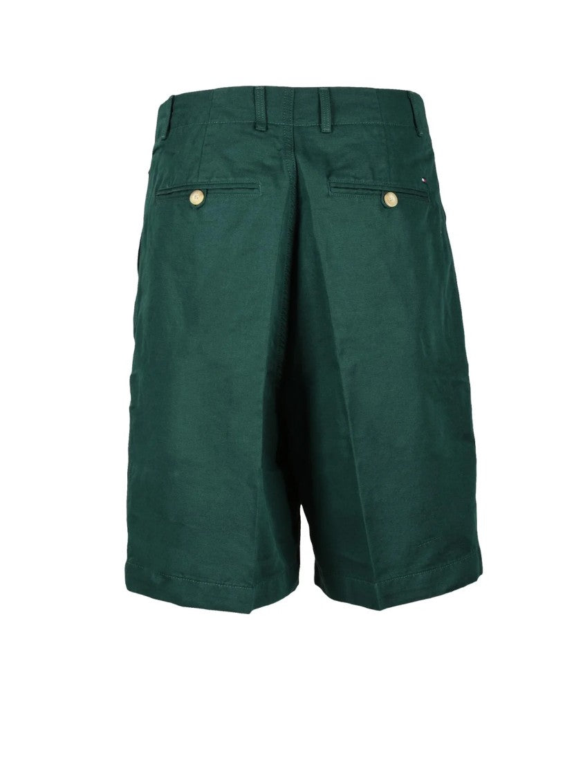 Tommy Hilfiger Green Cotton-Linen Tailored Shorts