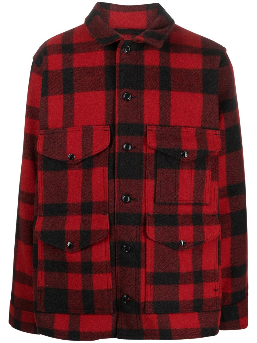 Filson Mackinaw Plaid Buttoned Shirt Jacket With Structured Collar And Flap Pockets