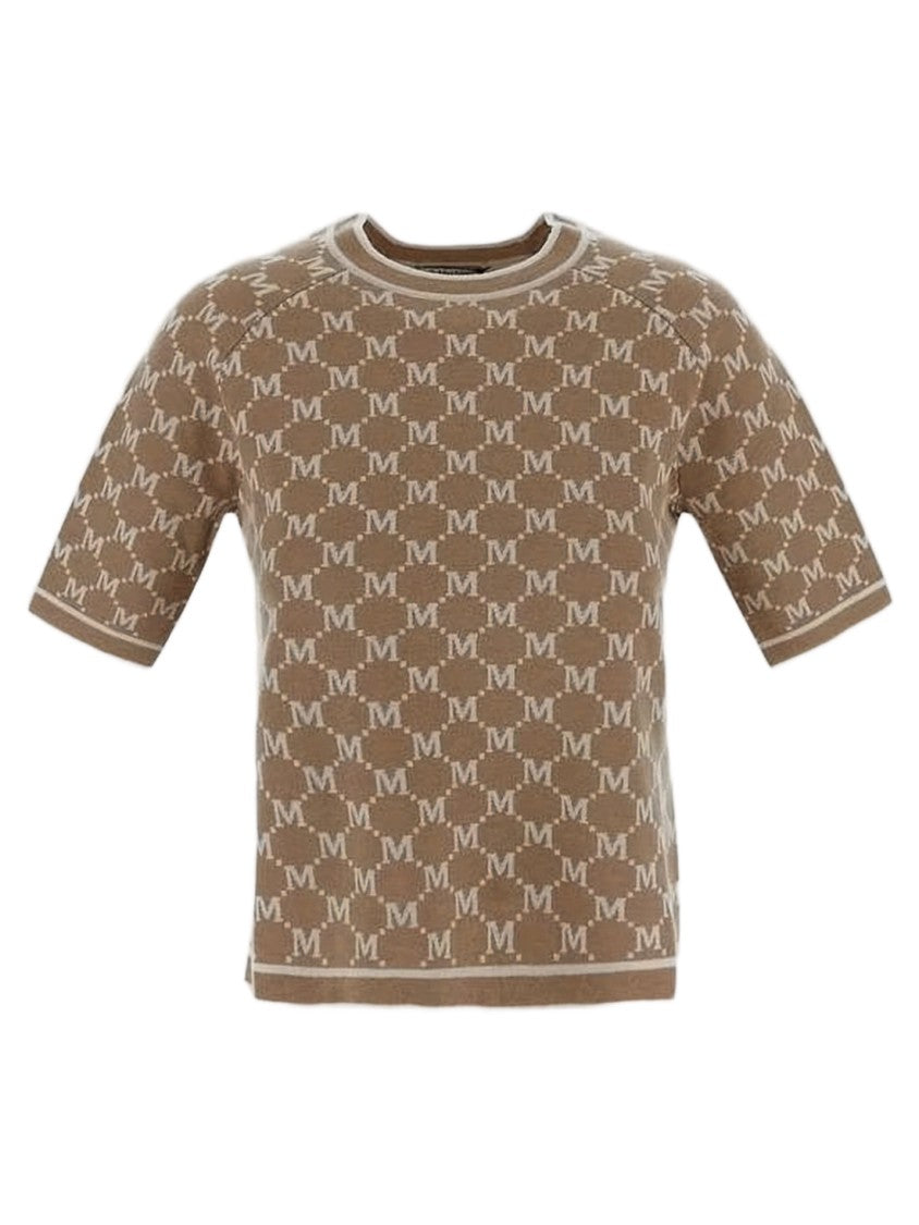 Max Mara Short-Sleeved Knit Sweater With Repeated 'M' Pattern