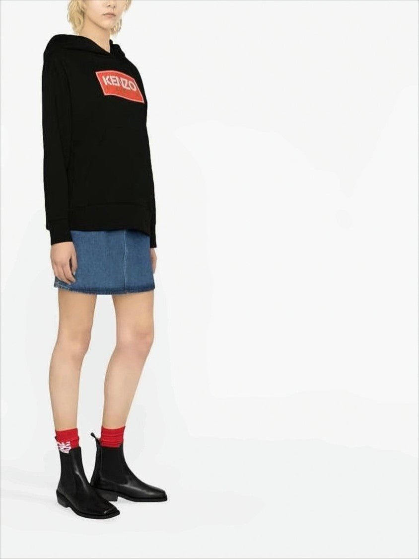 Kenzo Relaxed Fit Black Hoodie With Bold Logo Patch