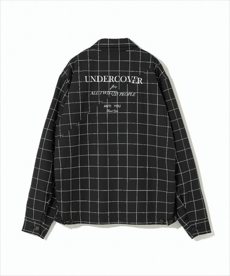 Undercover Grid Pattern Black Jacket With Zipper Closure And Printed Detail