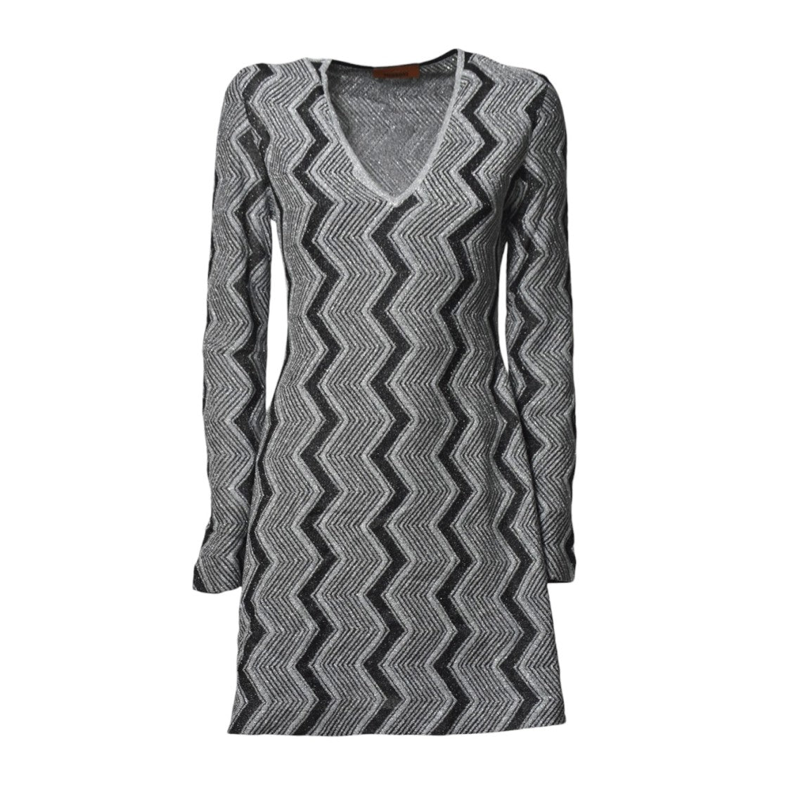 Missoni Black Chevron Viscose V-Neck Dress With Lamé