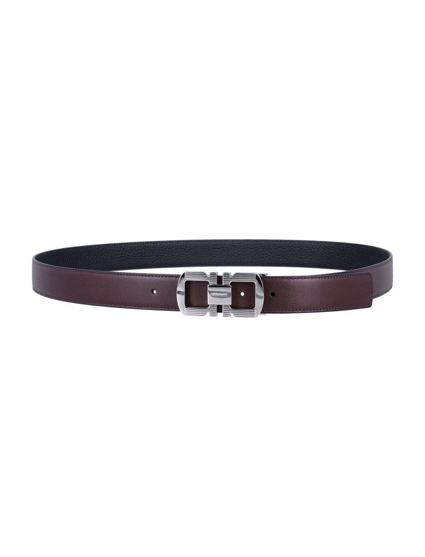 Ferragamo Double Adjus Dark Brown Leather Belt