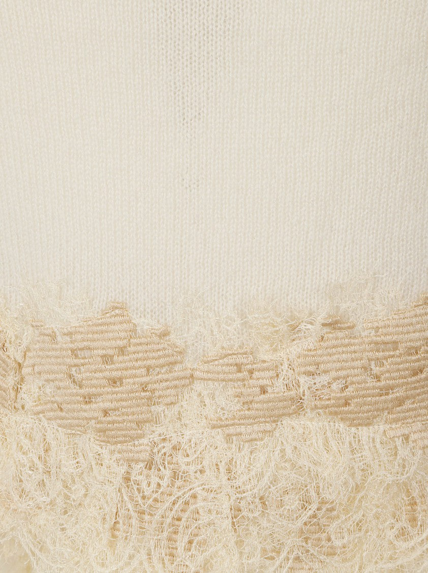 Ermanno Scervino Delicate Lace-Trimmed Knit Top With Cap Sleeves