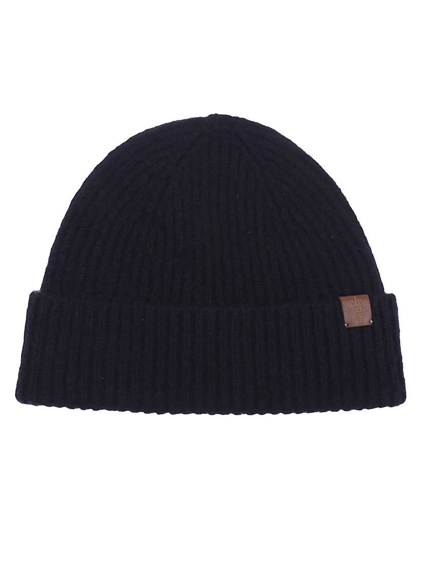 Eleventy Cashmere And Silk Hat With Pronounced Ribbing And Embossed Crest