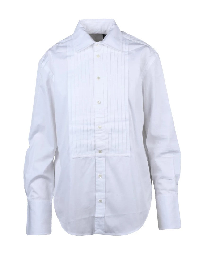 Polo Ralph Lauren Structured White Cotton Shirt With Pleated Details
