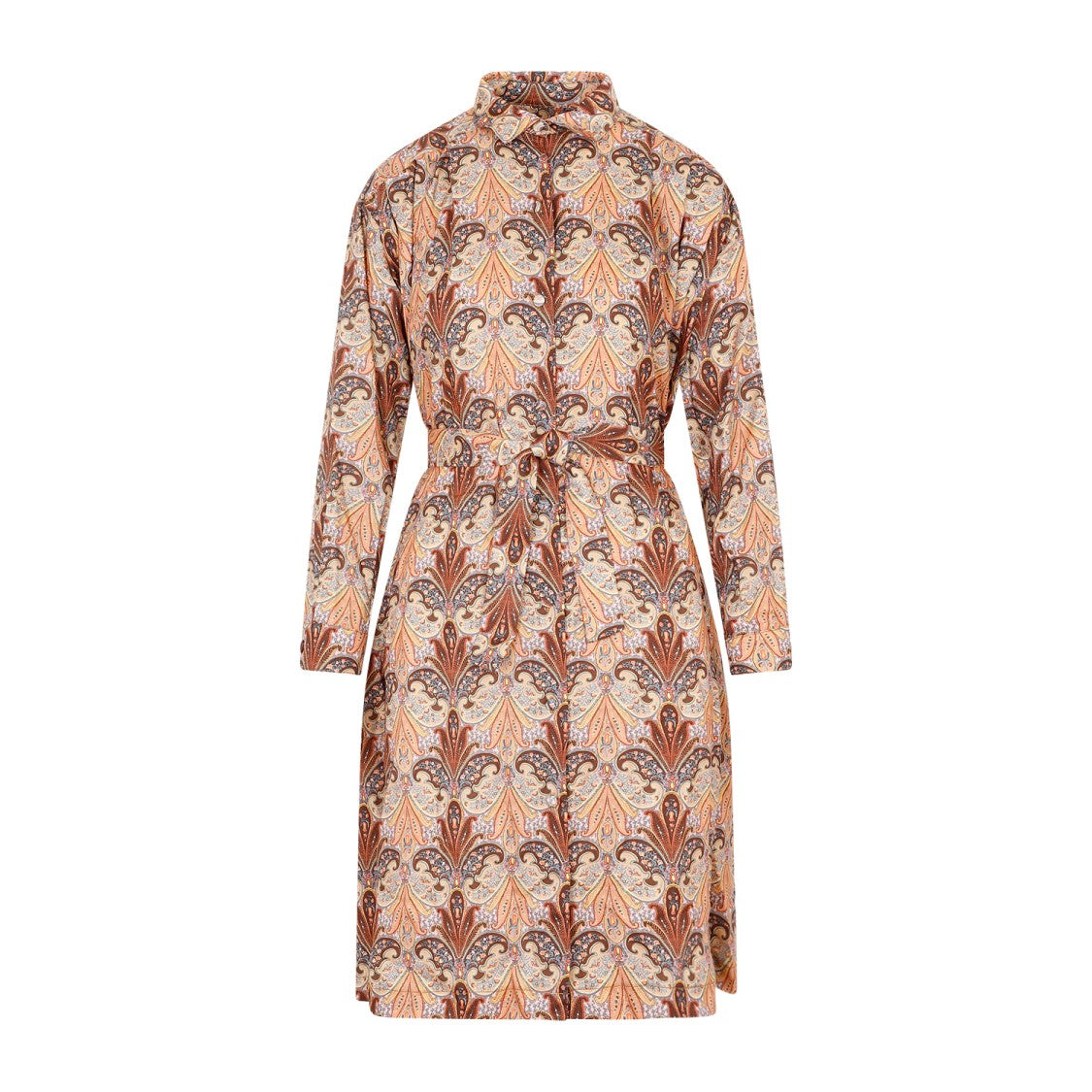 Etro Brown Wool And Silk Printed Shirt Dress