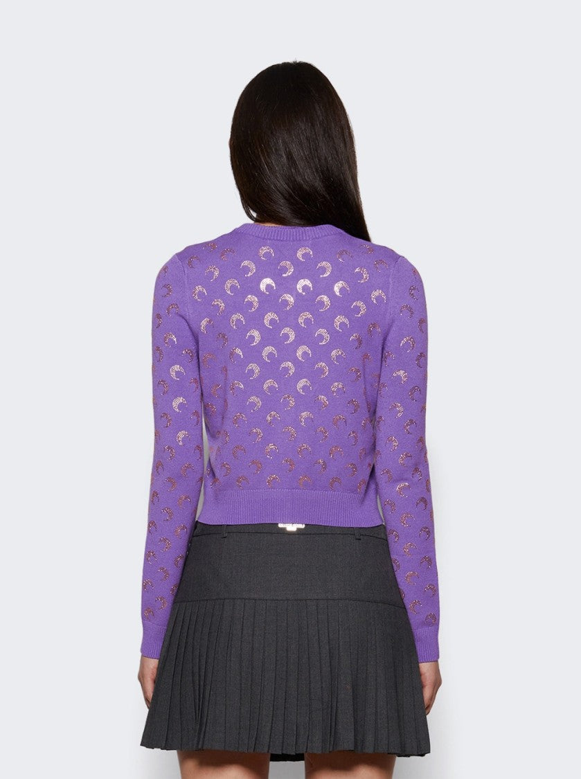 Marine Serre Moon Strass Knit Fitted Cardigan Lavender