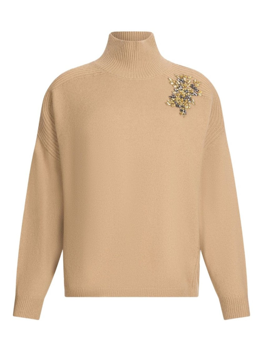 Liu Jo Beige Wool Sweater With High Ribbed Neckline