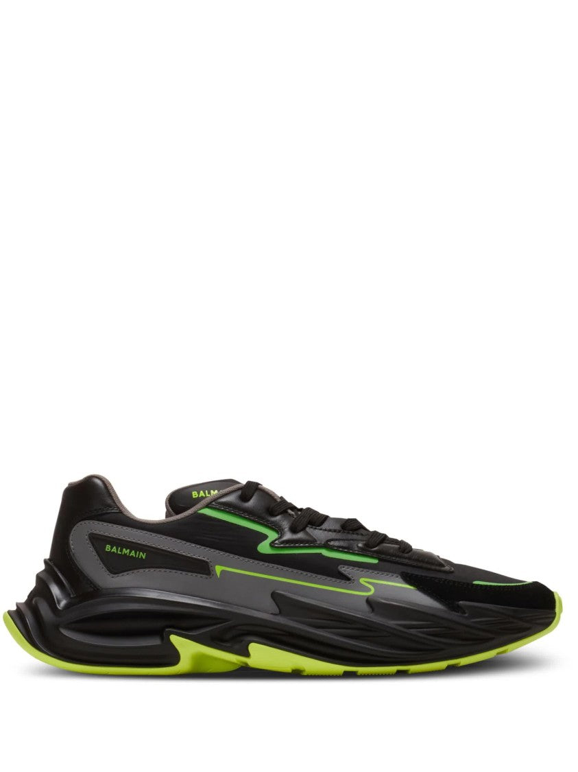Balmain Black Run-Row Neon Accented Leather Sneakers
