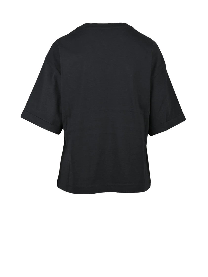 Alpha Studio Black Cotton Elastane Stretch T-Shirt