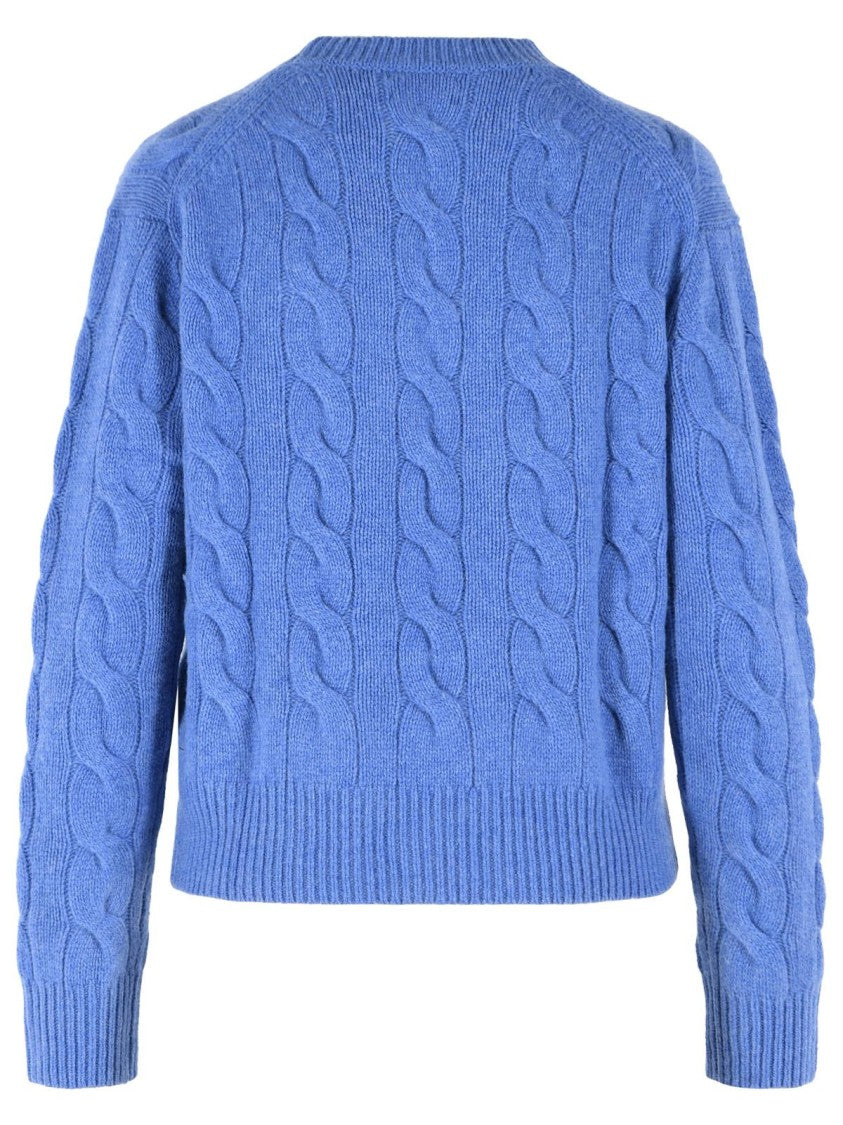 Polo Ralph Lauren Blue Braided Knit Wool Cashmere Sweater