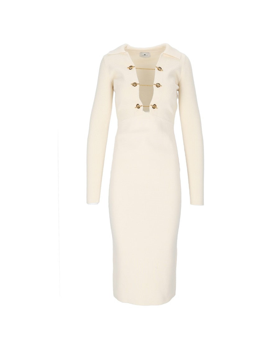 Elisabetta Franchi Knit Knee-Length Gold Accents Day Dress