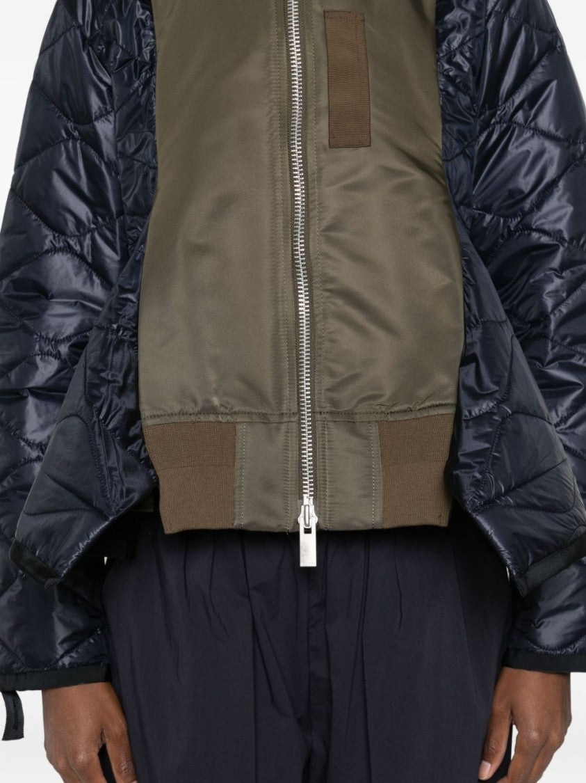 Sacai Quilted Olive Green And Navy Boxy Jacket