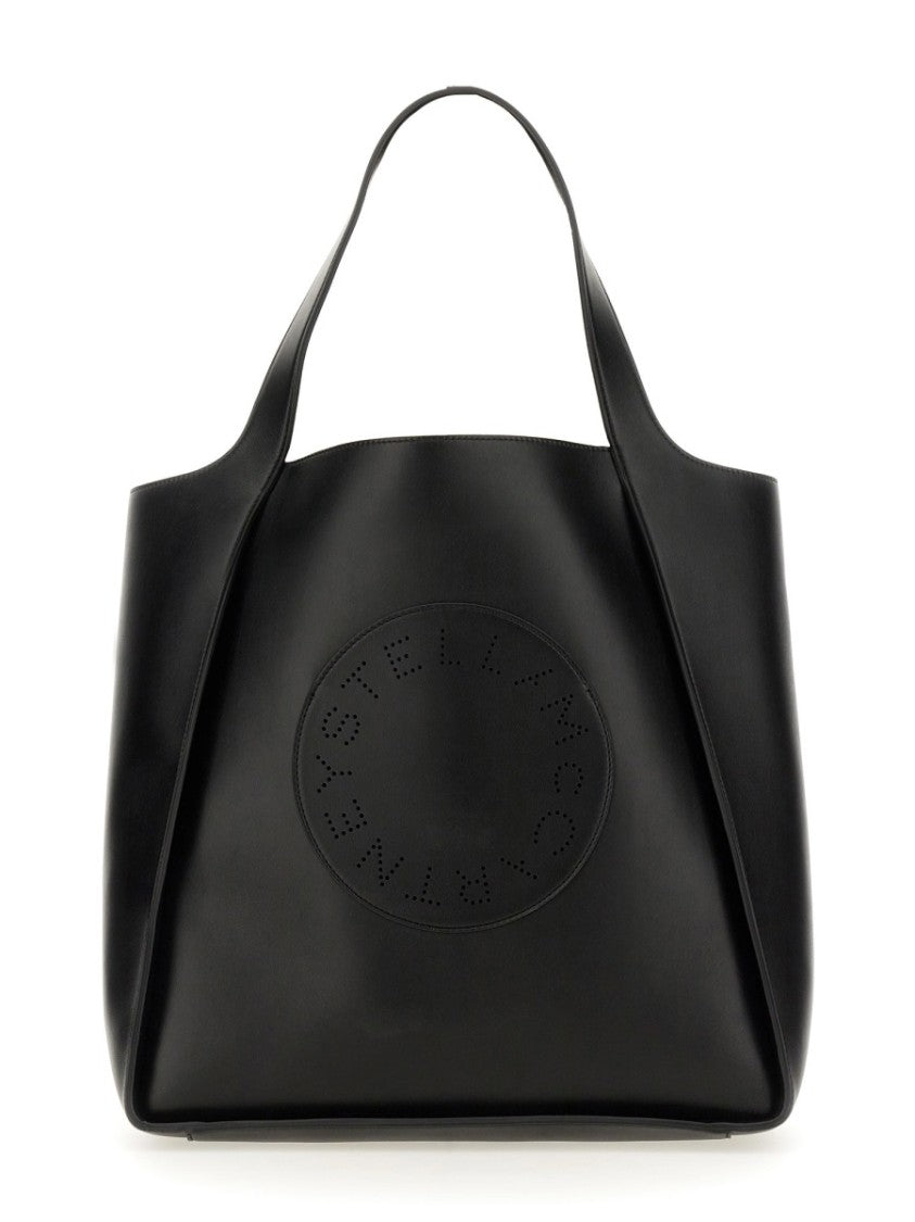 Stella Mccartney Black Square Tote Bag With Embossed Logo