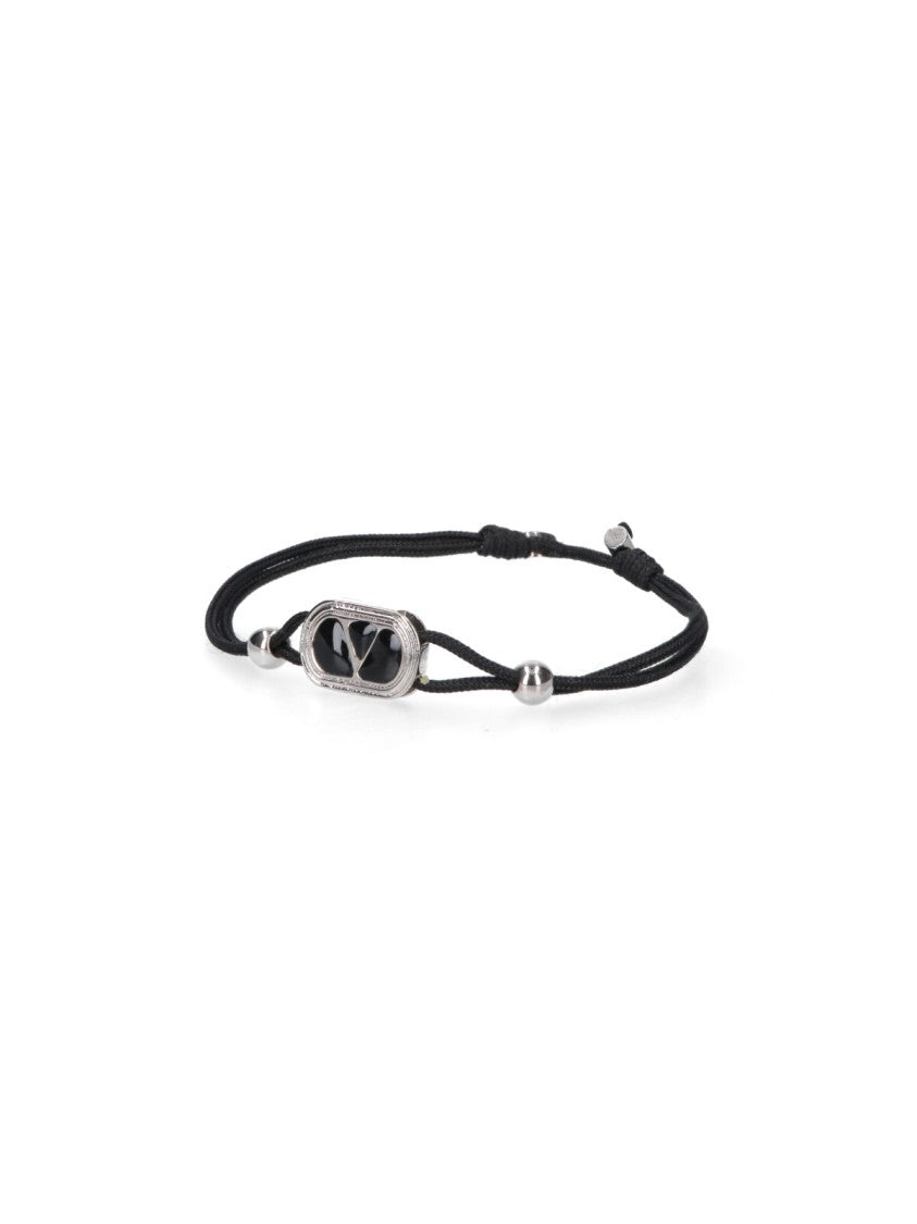 Valentino Garavani Black Vlogo Signature Fabric Charm Bracelet