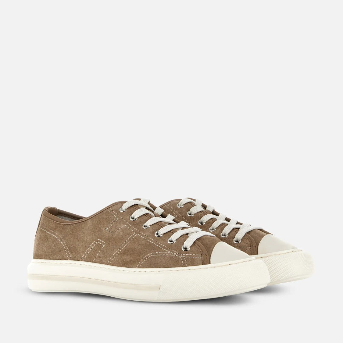 Hogan H691 Allacciato H Cuciture Sneakers In Beige