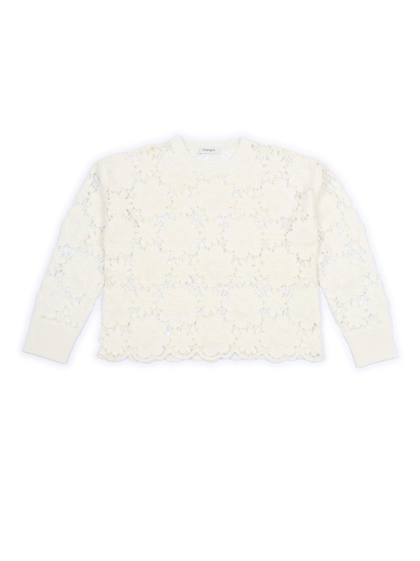 Kangra Cashmere All-Over Floral Crochet Knit Sweater