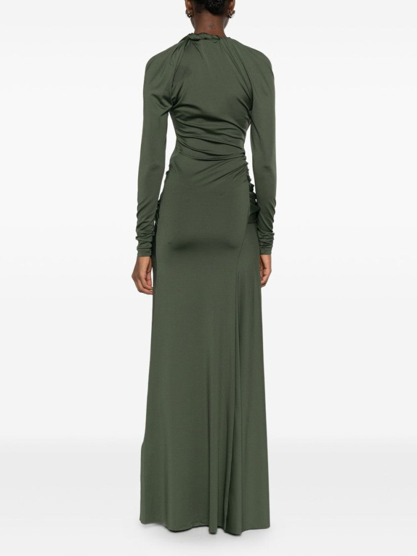Victoria Beckham Green Maxi Dress With Twisted Knot
