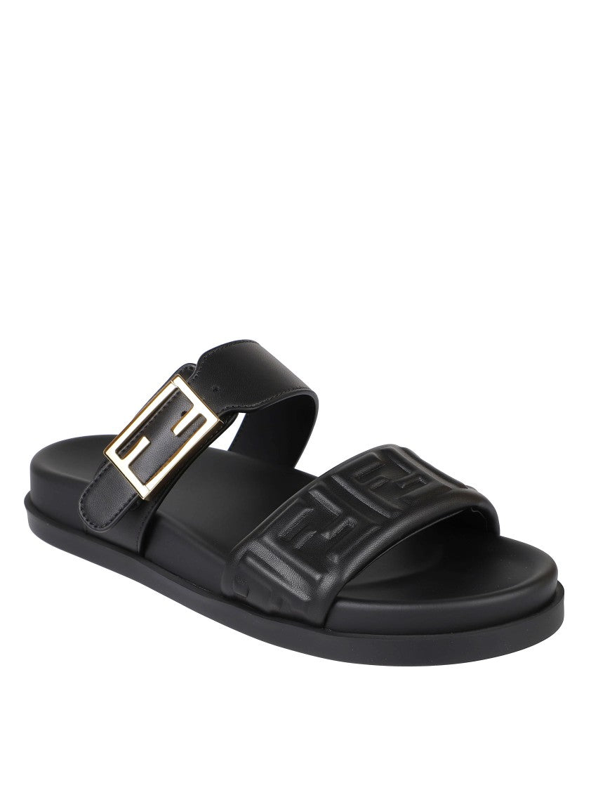 Fendi Black Sandals With Embossed Logo