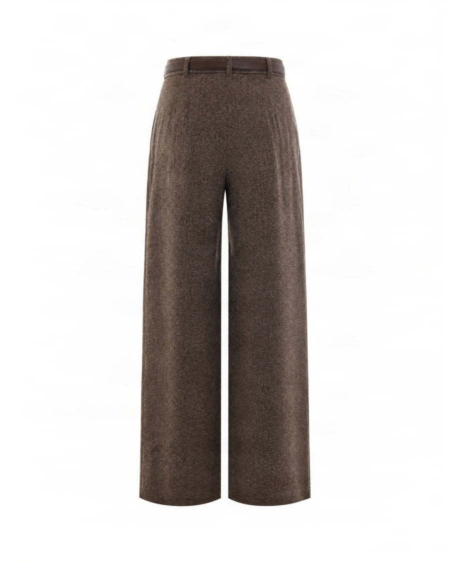 Max Mara Textured Herringbone Wide-Leg Trousers With High Waist