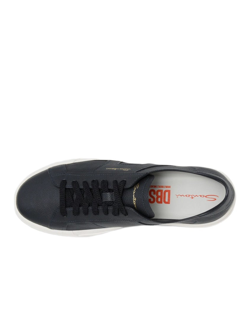 Santoni Low-Top Black Leather Sneakers With Gold Accents