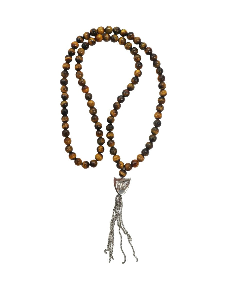 Htc Polished Brown Bead Necklace With Silver Shield Pendant