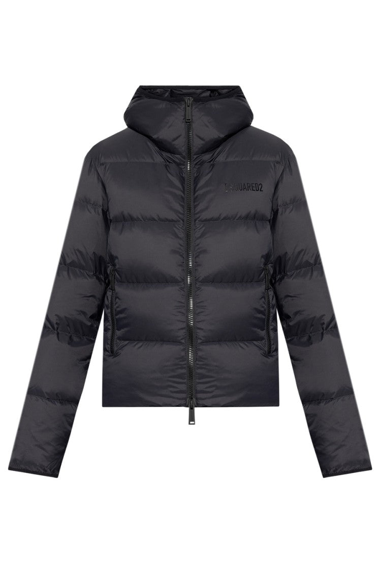 Dsquared2 Cropped Black Jacket With Quilted Design And Hood