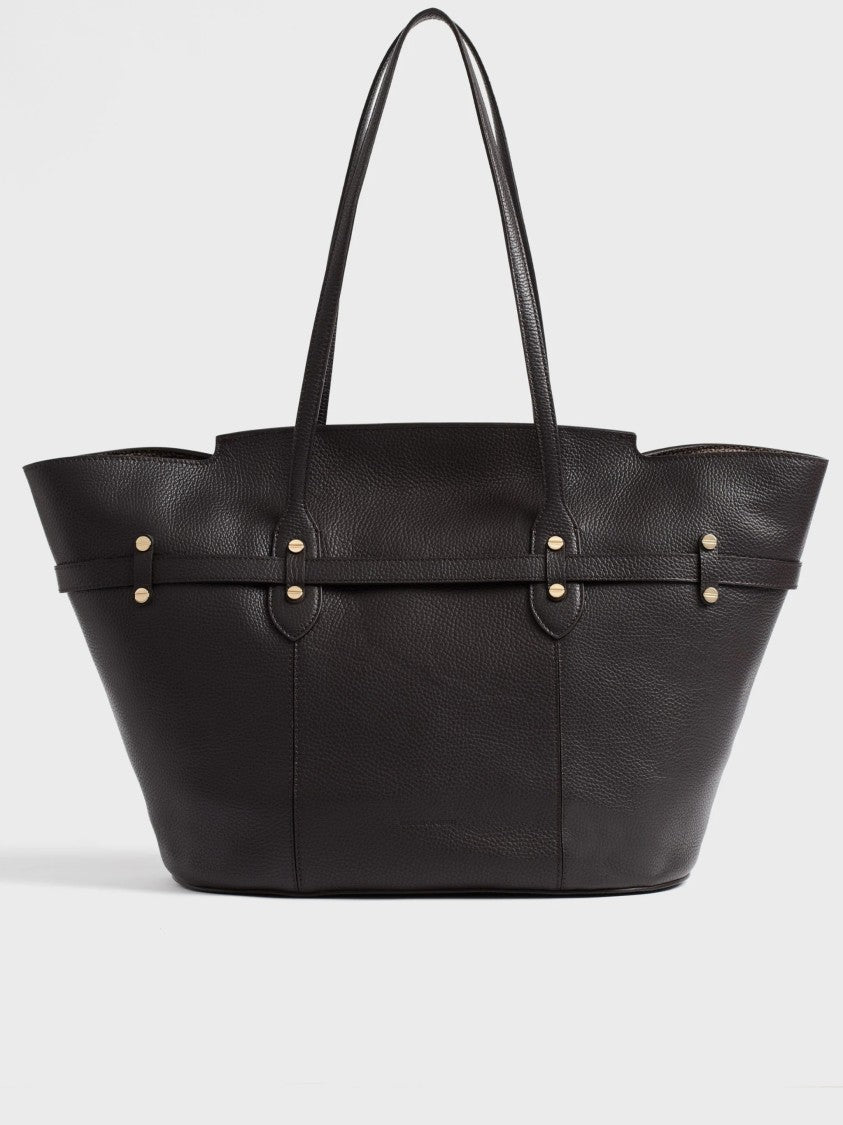 Borbonese Structured Brown Pebbled Tote Bag With Gold-Tone Detailing
