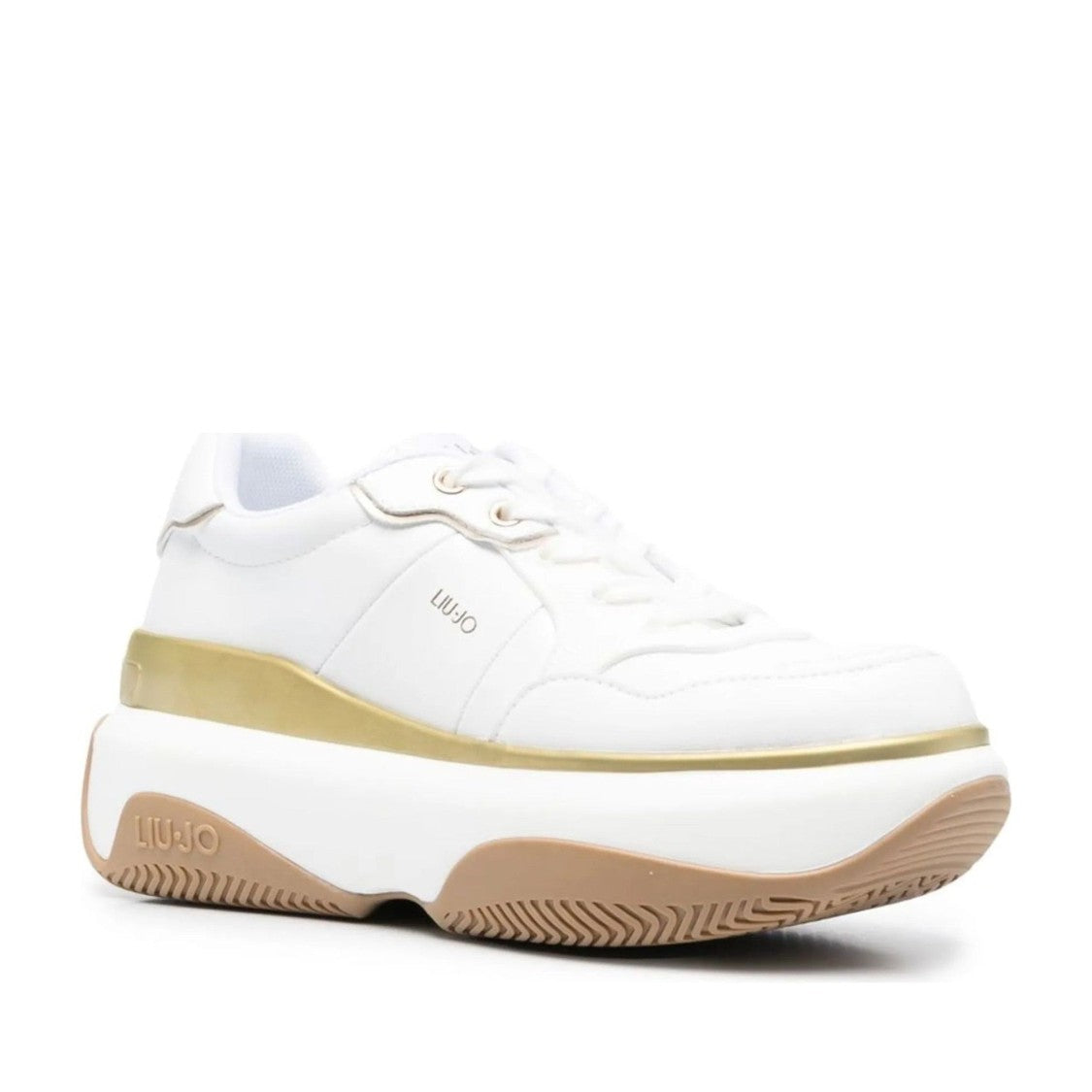 Liu Jo White June 16 Metallic Gold Accent Chunky Sneakers