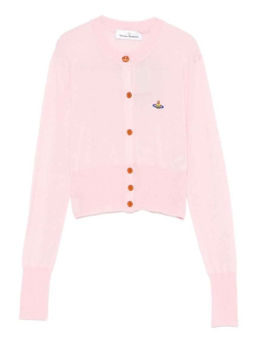 Vivienne Westwood Pink Orb Logo Cropped Ribbed Cardigan