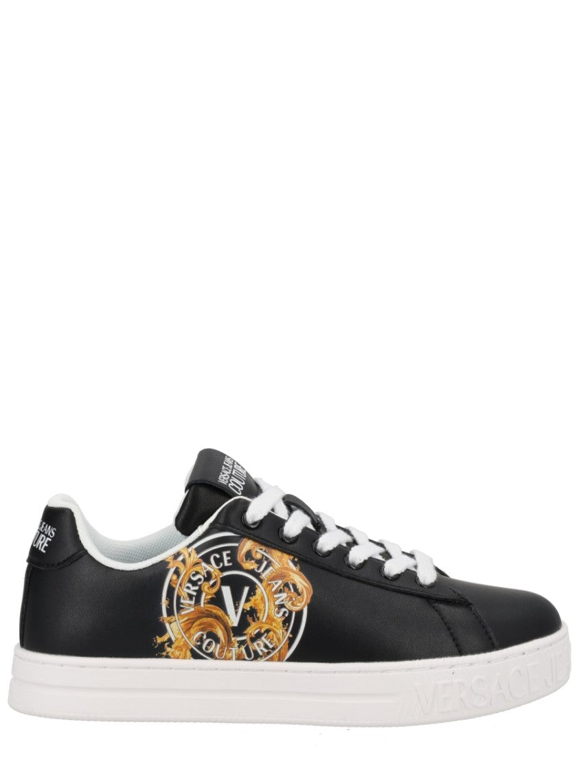 Versace Jeans Couture Wave Low-Top Smooth Gold Logo Leather Sneakers