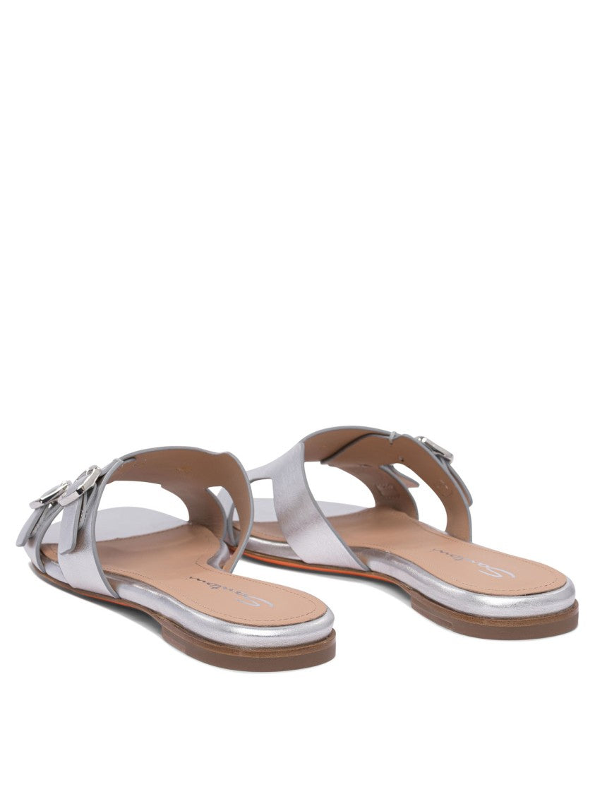 Santoni Sleek Leather Sandals With Buckle Accents