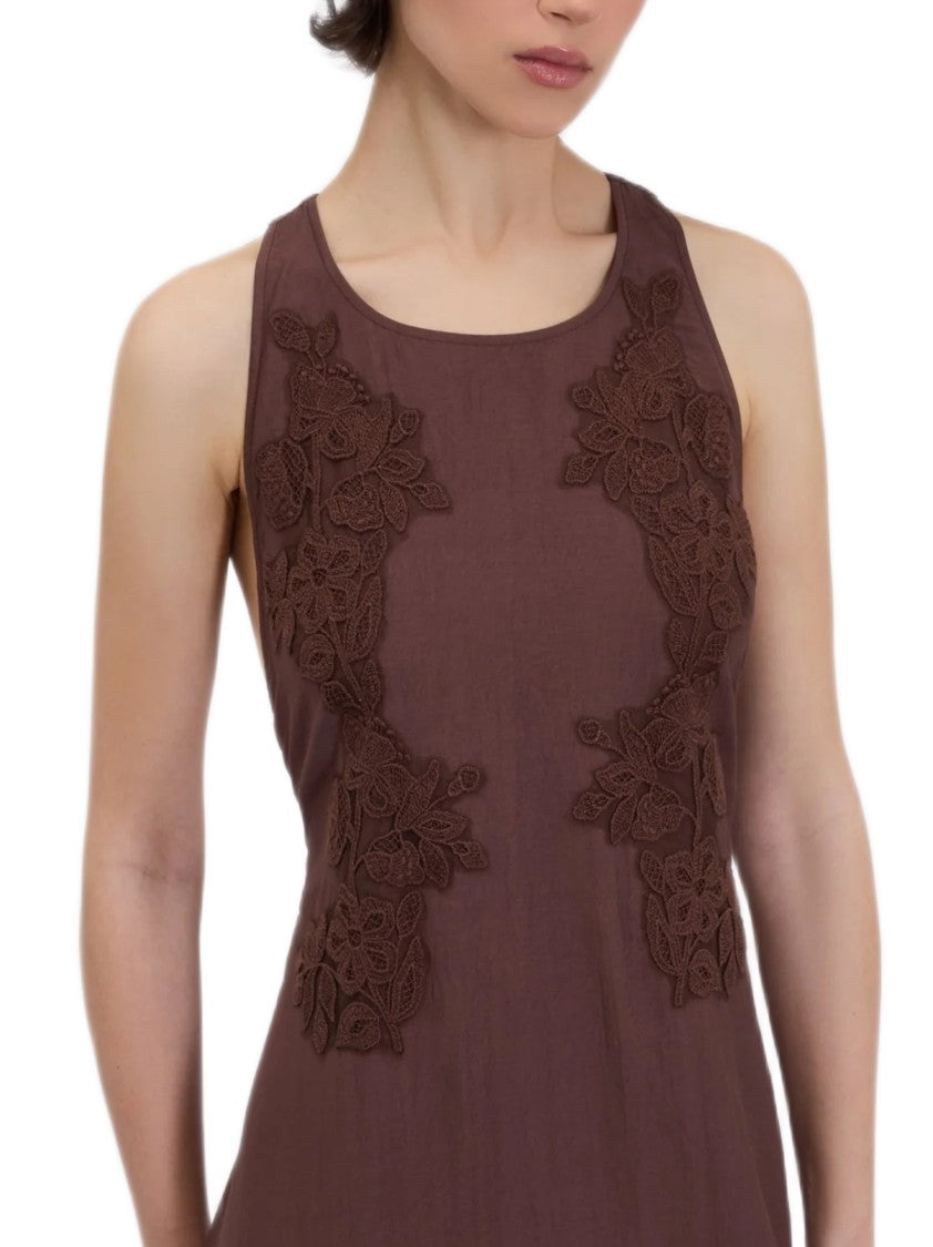 Ermanno Firenze Flared Maxi Dress With Tone-On-Tone Lace Detailing