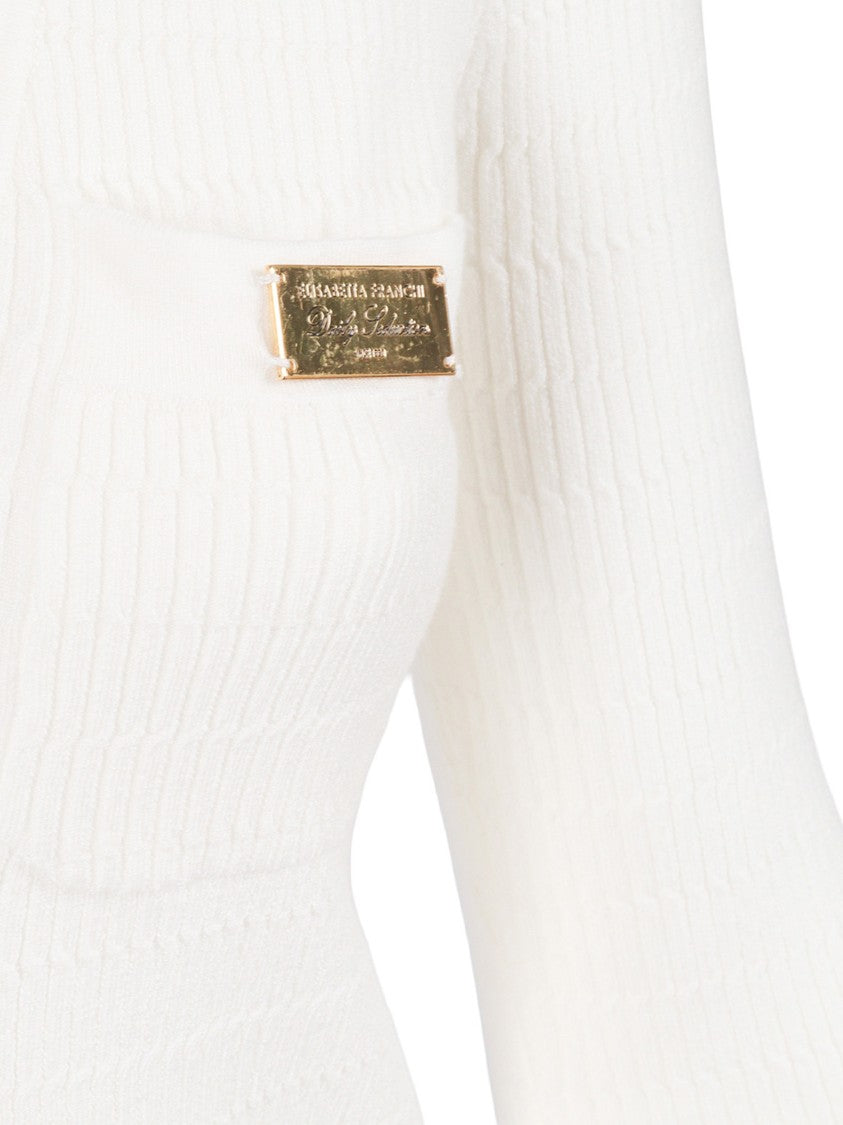 Elisabetta Franchi Ribbed Knit V-Neck Midi Dress