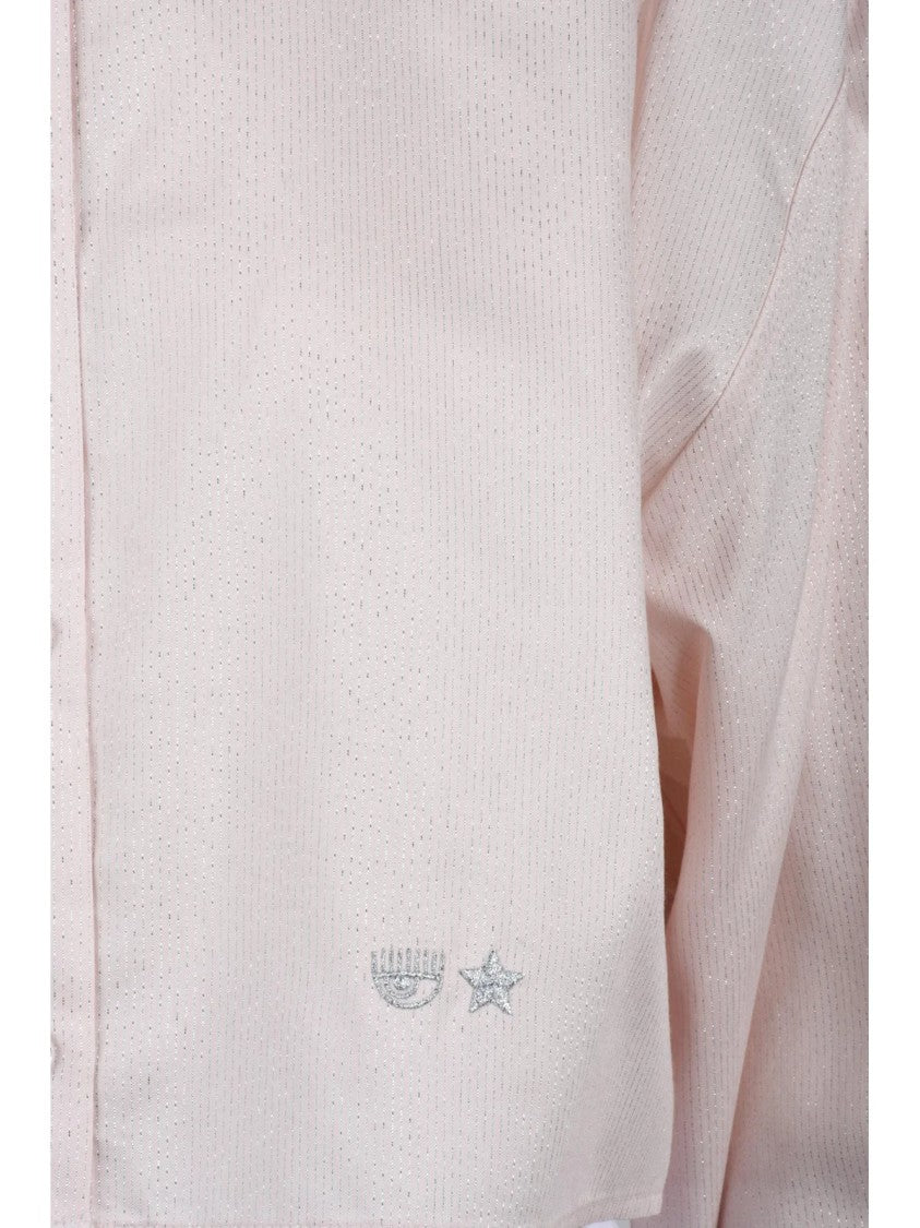 Chiara Ferragni Cropped Pink Lamé Shirt With Classic Collar