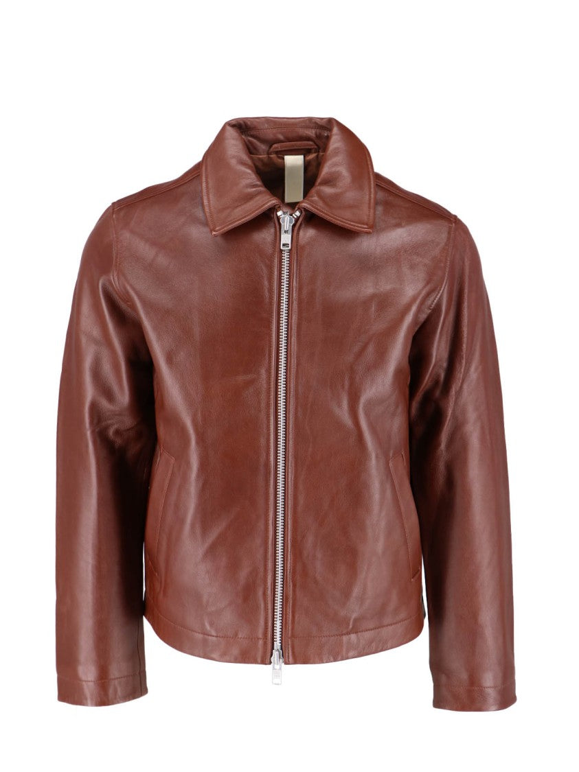 Sunflower Brown Lambskin Jacket With Classic Collar