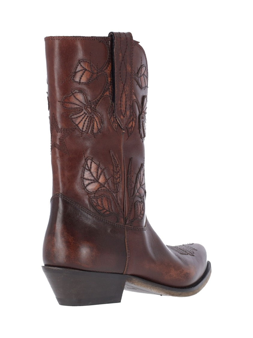 Golden Goose Brown Wish Star Tonal Stitched Boots